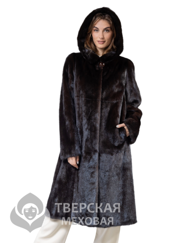 Норковая шуба «Белла» капюшон махагон 110